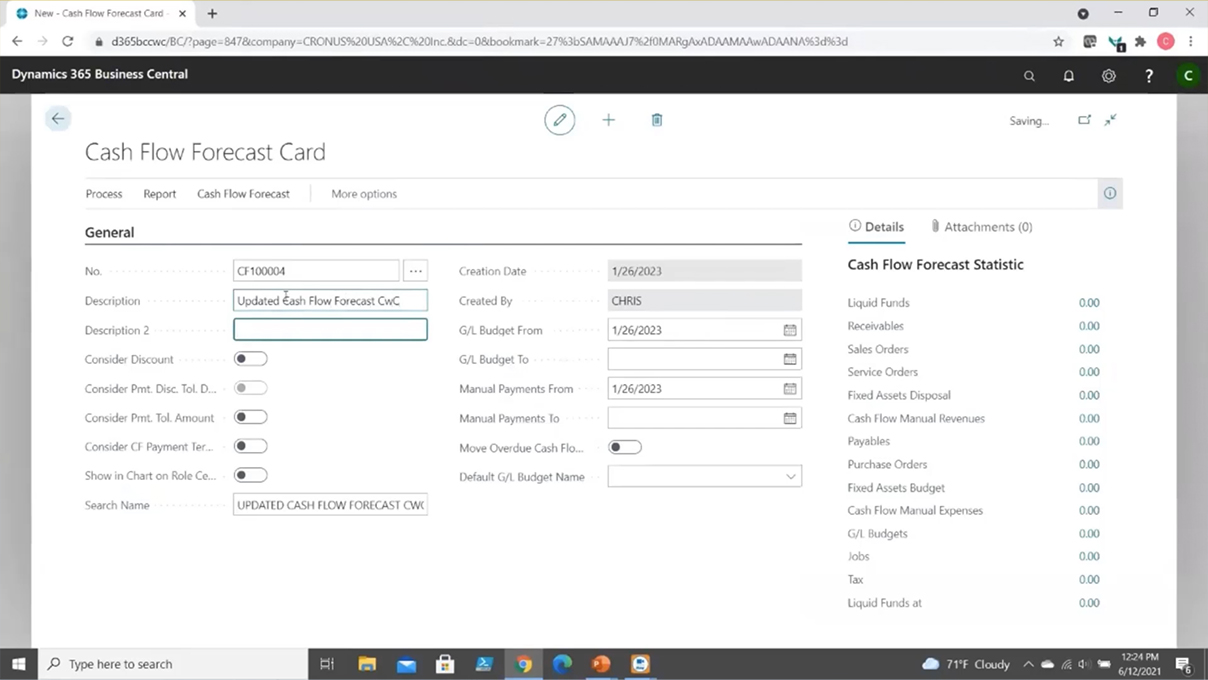 Screenshot_Cash Flow Forecasting in Business Central (Coffee with Chris)