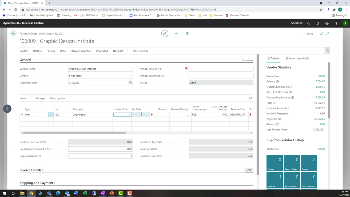 Business central non inventory items